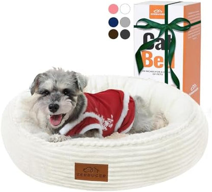 Zerbuger 23in Cream Round Dog Bed Sofa for Dogs Cats, Machine Washable