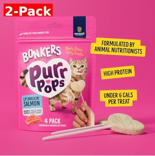 Bonkers Purrpops, Freeze Dried Salmon Flavored Lollipop Cat Treats, Cat Treats, Treats for Training, for All Breeds and Ages, Food Topper (8 Pieces) 2-Pack