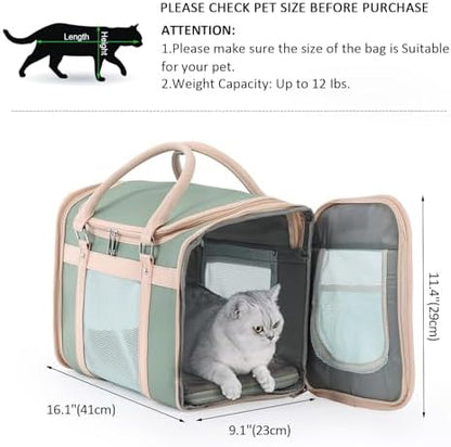 Luxury Mint Green PU Leather Pet Carrier Bag, Airline Compliant Portable Travel Crate with Breathable Mesh Panels & Shoulder Strap for Cats Small Dogs Travel & Vet Use