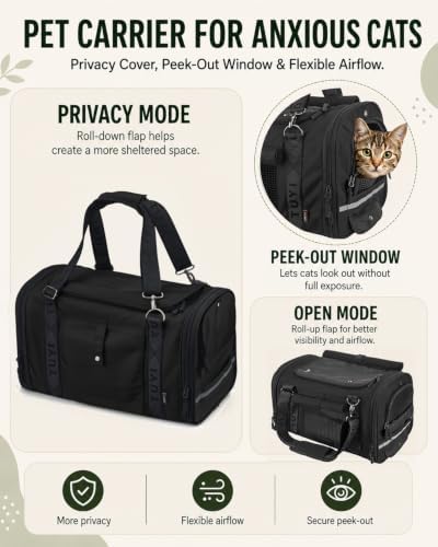 Soft-Sided Cat Carrier for Anxious Cats, Privacy Flaps 17x9.5x10.5in | 1680D Nylon, Metal Hardware, Reinforced Resin Mesh, Locking Zippers & Anti-Sag Base for Vet, Car and Under-Seat Air Travel.