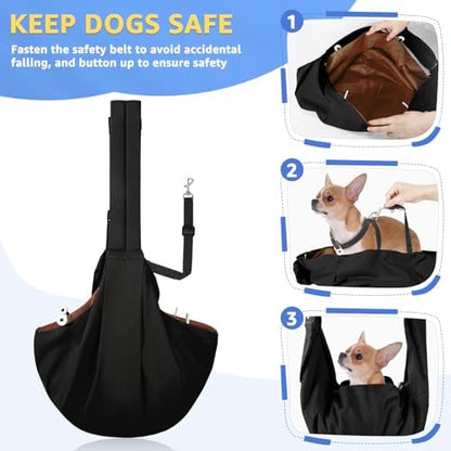 SlowTon Dog Carrier Sling - Thick Padded Shoulder Strap Adjustable, Black S