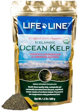 Life Line Organic Ocean Kelp Supplement for Dogs, Cats, Horses & Livestock | Natural Source of Iodine for Skin, Shiny Coat & Immune Support | Helps Reduce Tartar, Shedding & Aids Digestion – 1.5 lb