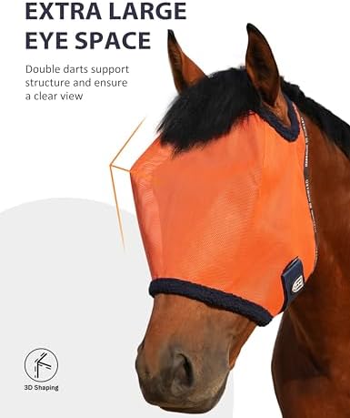 Harrison Howard All Round Mesh Horse Fly Mask UV Protective with Fleece Padded Edging Vibrant Orange M