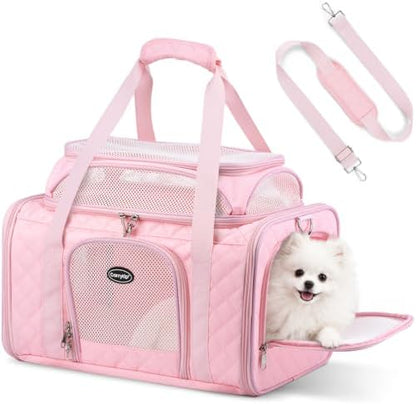 Pet Carrier Airline Approved 18x13x9.5 in, Soft-Sided Top-Expandable, Pink