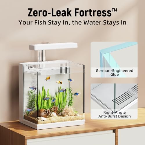 AQUASMITH 2-Gallon All-in-One Fish Tank – Silent Pump, 3-Stage Filtration & Easy Water Change, Perfect Self-Care Betta Aquarium Kit for Kids & Beginners (White