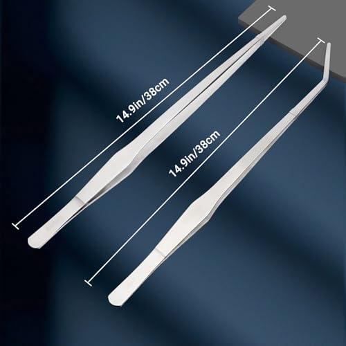 Segarty Longer Tweezers Aquascaping Tools with 1 Bag, 2 in 1 Stainless Steel Silver Aquarium Tools Kit for Fish Tank Aquatic Plant, Feeding Tweezer Curved Tweezer Anti Rust Aquascape Set