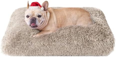 EHEYCIGA Fluffy Dog Crate Bed for Medium Dogs, Plush Crate Pad, Taupe