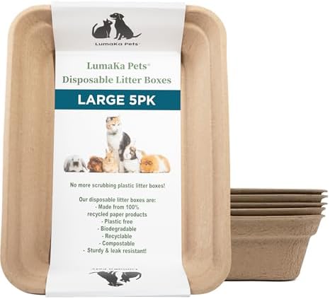 Disposable Cat Litter Box, 5-Pack (Large) – Extra Thick & Sturdy, Leak Resistant, No Scrubbing, Odor Resistant, Biodegradable Recycled Pulp – Multi-Location Coverage