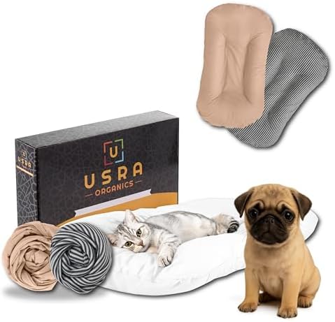 USRA 100% Cotton Orthopedic Pet Bed Gift Set with 2 Covers 28"x20" Dog Cat Recovery Pillow Hypoallergenic Natural Oeko-TEX Certified Comfy Kennel Pillow - Eagle Latte Colors