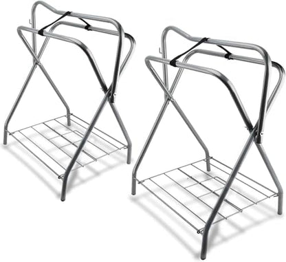 2 Pack Portable Folding Horse Saddle Stand for English & Western Saddles, 28" L x 19" W x 37.5" H, Silver