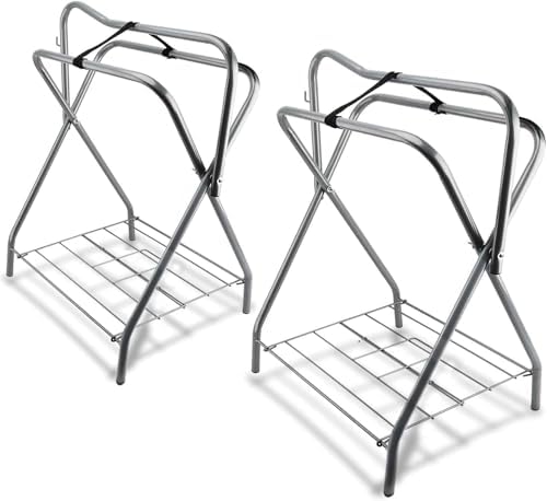 2 Pack Portable Folding Horse Saddle Stand for English & Western Saddles, 28" L x 19" W x 37.5" H, Silver
