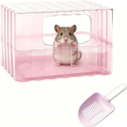 Hamster Sand Bath Container, Small Animal Dust Bath House with Scoop