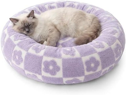 LE SURE Shown on TV Jacquard Donut Cat Beds Indoor,Flower Checks 20x20x6in