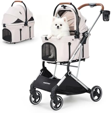 T3 Pro Pet Stroller for Small Dog & Cats up to 44 lbs (Beige)