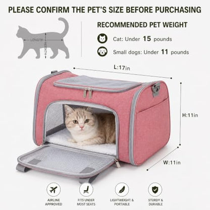 Pet Carrier for Cats and Small Dogs Up to 15 lb, Pink, Medium