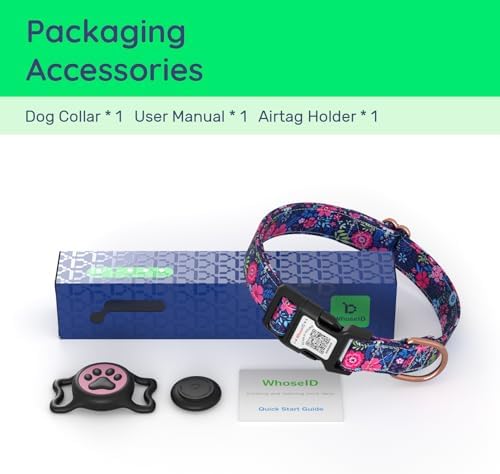 Airtag Dog Collar,with Waterproof airtag Holder，Original Stylish Cute Pattern Design.QR Code ID Buckle，Comfortable Soft Cotton for Small Medium Large Dogs