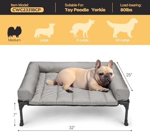 Veehoo Outdoor Elevated Dog Bed with Waterproof Bolster Cushion, Cooling