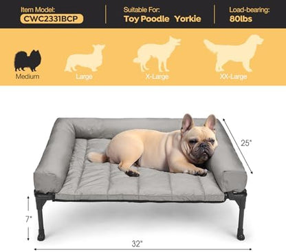 Veehoo Outdoor Elevated Dog Bed with Waterproof Bolster Cushion, Cooling