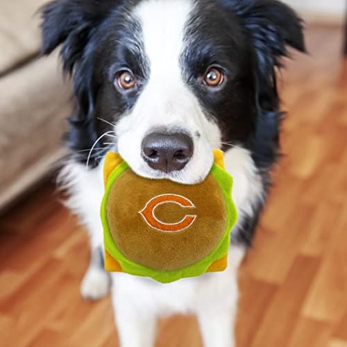 NFL Chicago Bears Cheese Burger Plush Dog & CAT Squeak Toy - Cutest Stadium HAMBERGER Snack Plush Toy for Dogs & Cats with Inner Squeaker & Beautiful Football Team Name/Logo