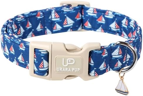 USA Flag Dog Collar, 4th of July Comfortable Cotton Dog Collars, American Flag Collar for Medium Girl Boy Dogs, Patriotic Collars with Sailboats Pattern