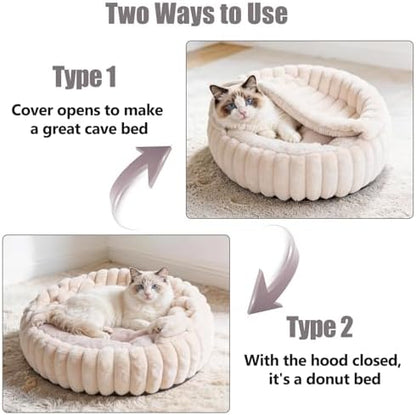 Cat Beds for Indoor Cats, 2 in 1 Cat Cave Bed Kitten Bed for Small Pets, Small Dog Bed with Cover, Pet Bed for Puppy and Kitten with Anti-Slip Bottom-Beige Pink-20 inches