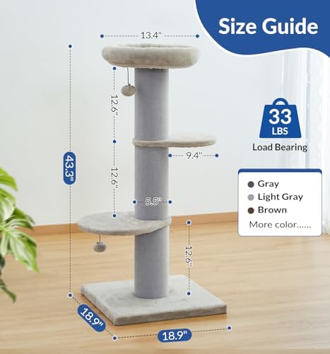 Cat Craft 43" Short Plush Cat Scratching Post with Perch & Bed, Grey