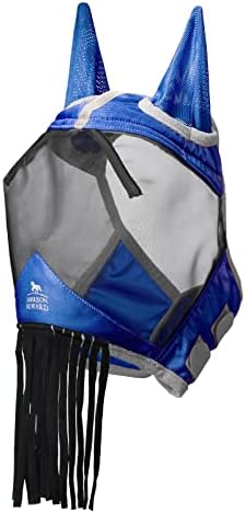 Harrison Howard CareMaster Horse Fly Mask with Ears and Nose Fringe Fly Protector Defender Mask Signature Blue Full Size