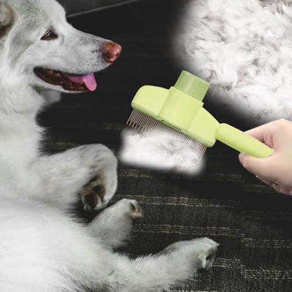 Dogs and Cats Comb with Release Button, Pet Hair Removal Tools with Safe Stainless Steel Teeth for Deshedding, Cat Grooming Supplies for Long/Short Hair, Cat Brush for Shedding, Green