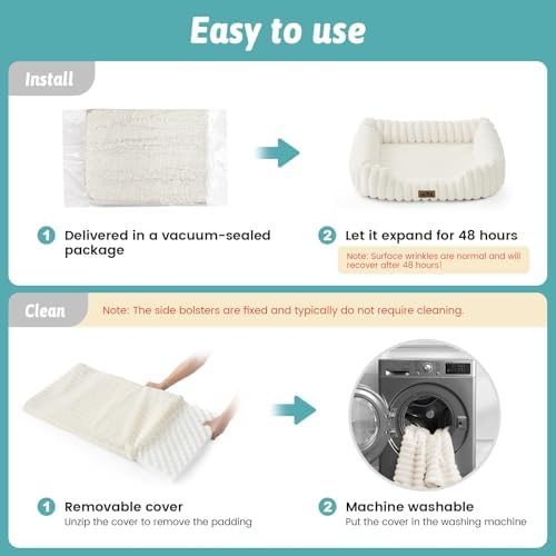 COZY KISS Orthopedic Pet Bed for Small Cats, 20"x18"x6", Cream