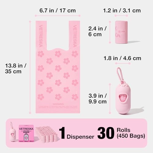 VETRESKA Dog Poop Bags with Handles 450 Count, Floral Scented Waste Bags