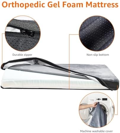 Amazon Basics Washable Dog Bed with Cooling Gel Memory Foam, Pressure-Relief Support for Dogs up to 120lbs, Non-Slip Bottom, Removable Cover, Giant Sized (50" x 34"), Grey
