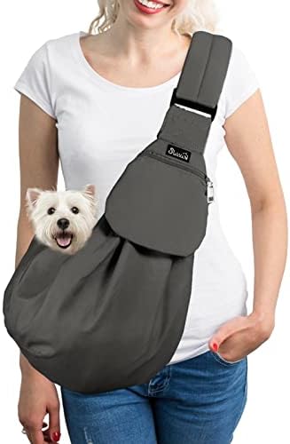 SlowTon Dog Carrier Sling - Thick Padded Shoulder Strap Adjustable, Grey M