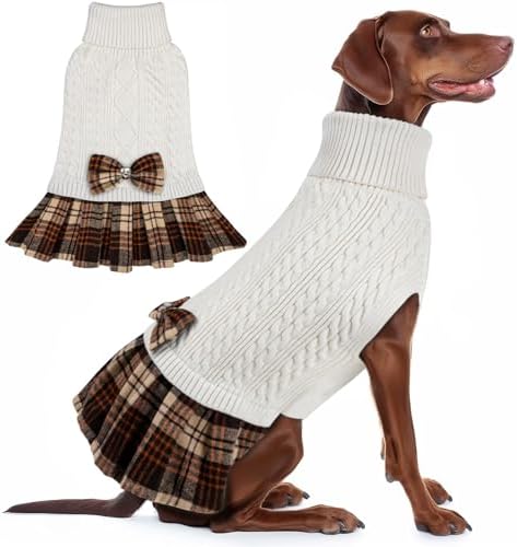 KYEESE Dog Sweater Dress for Large Dogs Turtleneck Thick Knit Pullover