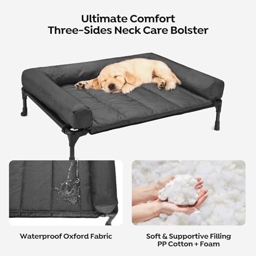 Veehoo Outdoor Elevated Dog Bed with Waterproof Bolster Cushion, Cooling