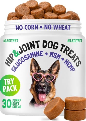 LEGITPET Hemp Hip & Joint Supplement for Dogs Soft Chews Made in USA Functional Glucosamine for Dogs Chondroitin MSM Turmeric Hemp Seed Oil Natural Pain Relief Mobility Advanced Joint 30 Treats