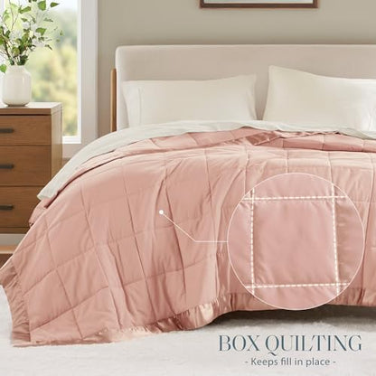 Madison Park Down Alternative Twin Size Blanket for Bed, Satin Trim, Blush