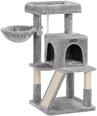 Feandrea Cat Tree, 37.8-Inch Tall Cat Tower, Multi-Level Condo, Light Gray