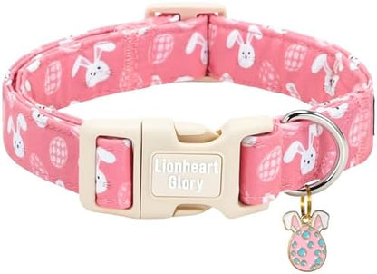 Lionheart glory Easter Day Dog Collar - Dog Collars Soft Adjustable Buckle Cute Easter Rabbits Pattern Pink Male Female Spring Bunnies Pet Collars for Medium Dogs Puppy