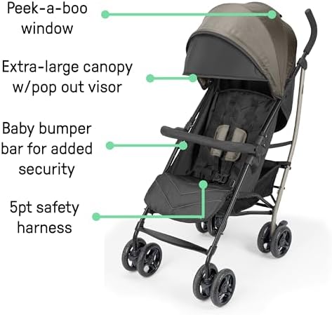 Ingenuity 3Dlite Jewel Convenience Stroller – Lightweight Folding Stroller with Car Seat Compatibility, Extra-Large Canopy & Storage