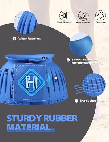 Harrison Howard Rubber Bell Boots for Horses, Hoof Overreach Protection for Horses, w/Upgraded Leather Touch Tape