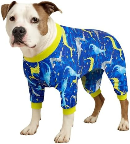 LovinPet Dog Jammies, Pitbull Clothes, Dog Bodysuit, Blue Dragon Print, M