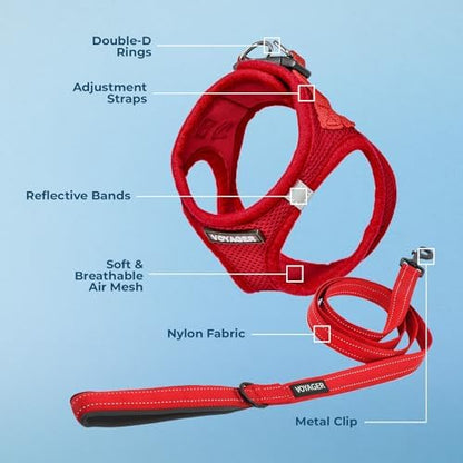 Best Pet Supplies Voyager Step-in Air All Weather Mesh Harness and Reflective Dog 5ft Leash Combo with Neoprene Handle, for Small, Medium and Large Breed Puppies - Red, Medium
