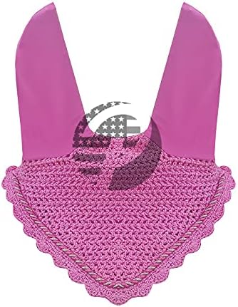 Horse Ear Bonnet Fly Veil Crochet Equestrian with Piping 30 Color Full/COB/Pony (Medium/COB, Pink)