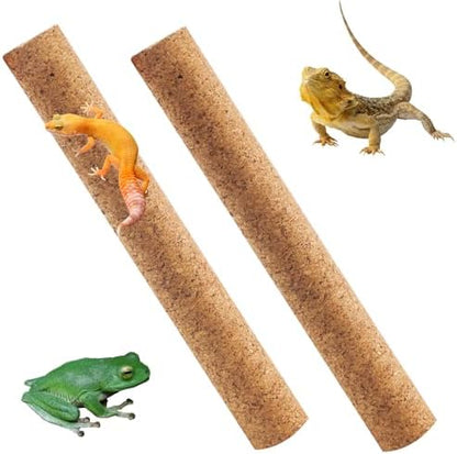 PINVNBY Cork Branches for Reptiles,2 Pcs Natural Wood Bearded Dragon Stick Snake Climbing Branch Habitat Log Decor for Tree Frog Lizard Gecko Spider Chameleon