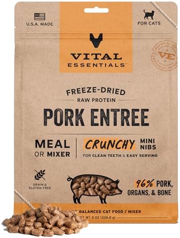 Vital Essentials Freeze Dried Cat Food, Pork Mini Nibs, 8 oz Bag