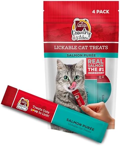 Country Kitchen Salmon Puree Lickable Cat Treats, 2 oz, Pack of 4