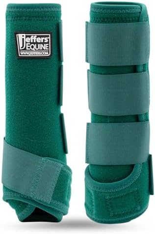 Jeffers Expression Protective Horse Boots, 1 Pair, Medium - Safe Neoprene Leg Guards, Durable Strap Closures, Front & Hind Support, Equestrian Accessories for Travel & Riding - Emerald Green