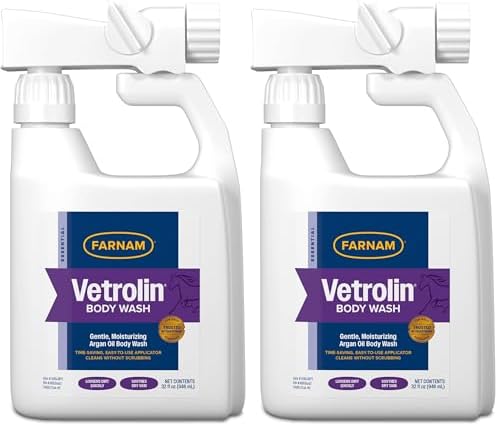 Farnam Vetrolin Body Wash, Time-Saving with No Scrubbing, Gentle and Moisturizing with Argan Oil, Soothes Dry Skin, for Horses and Dogs, 32 fl oz. (Pack of 2)