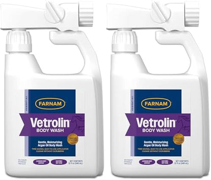 Farnam Vetrolin Body Wash, Time-Saving with No Scrubbing, Gentle and Moisturizing with Argan Oil, Soothes Dry Skin, for Horses and Dogs, 32 fl oz. (Pack of 2)