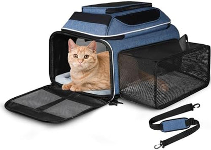 Petskd Top and Side Expandable Small Pet Carrier Airline Approved, Blue